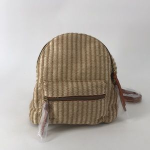 NWT light brown mini backpack straw-like material